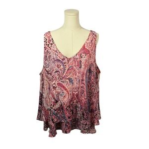 Boutique Pink, White, Purple, & Teal Layered Tank w/ Paisley Print (Size 2X)